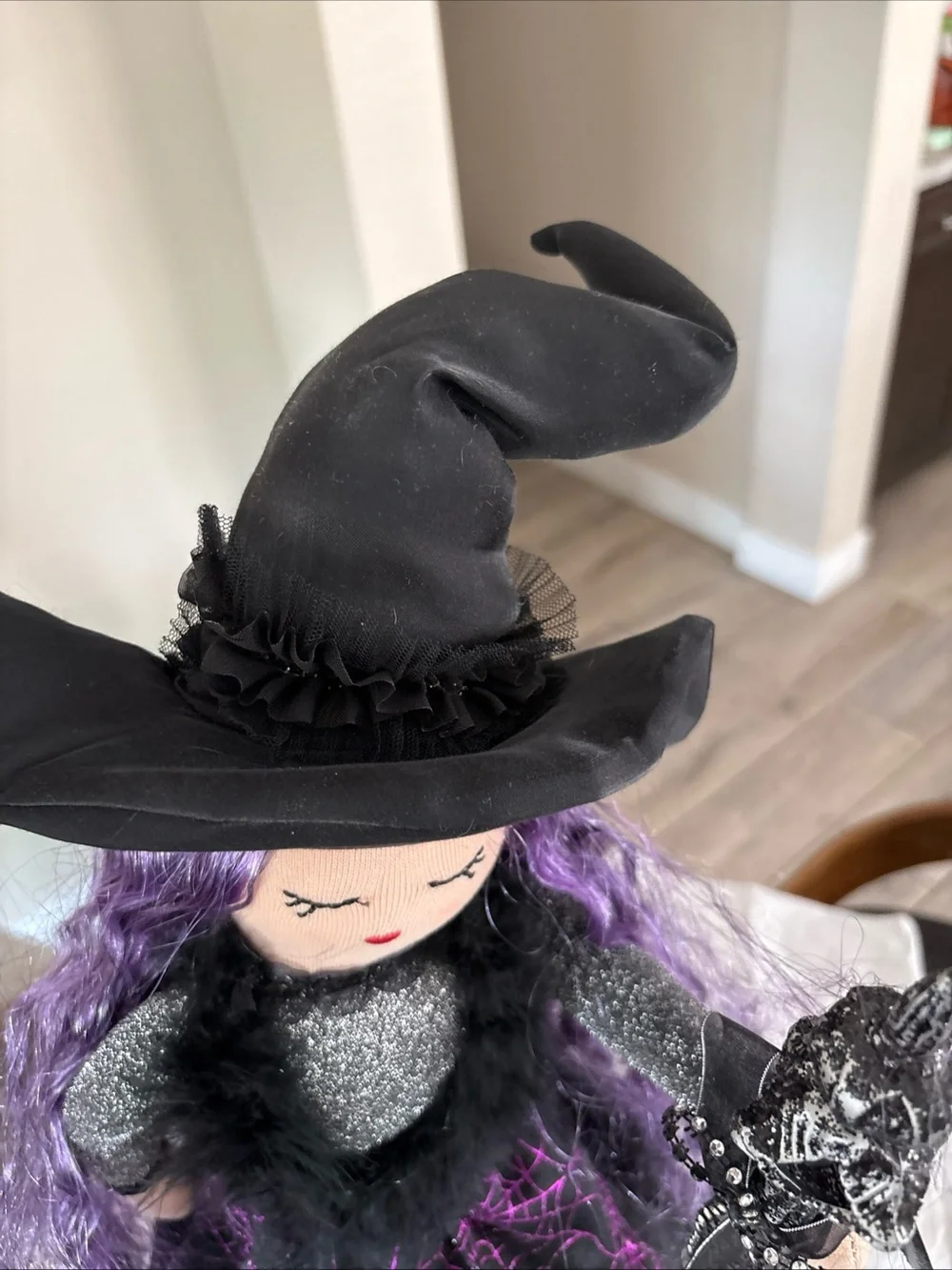 Halloween Fabric Witch Doll Purple Self Stands Cloth Doll Tabletop Decor 23